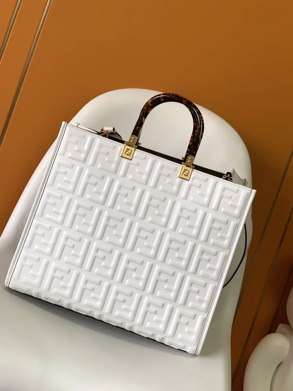 FENDI White Embossed FF Sunshine Shopper Tote Bag image 1