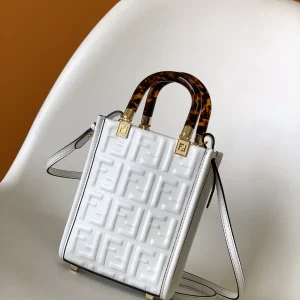 FENDI White Embossed FF Mini Sunshine Shopper Top Handle Bag image 1