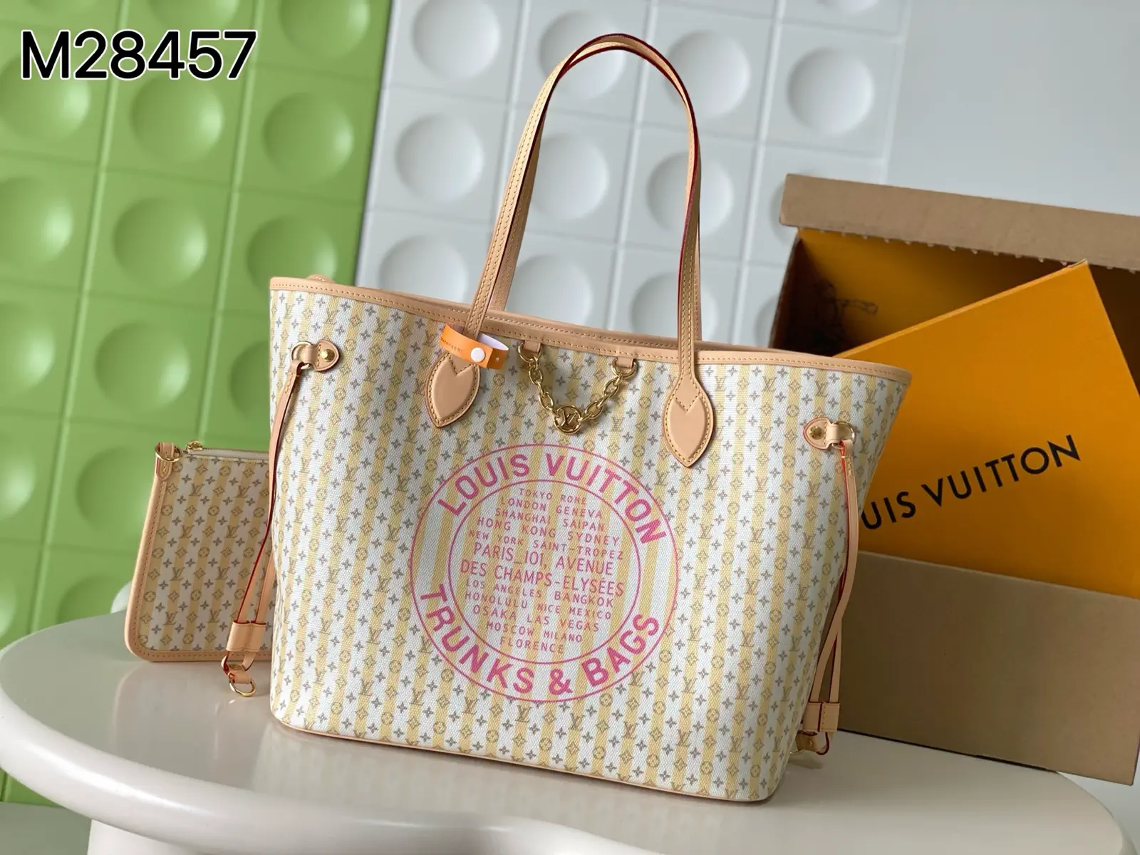 Louis Vuitton Neverfull MM Tote Bag with Monogram Striped Pattern image 1