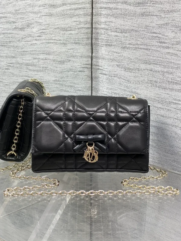 Dior Black Quilted Bow Chain WOC Bag image 1