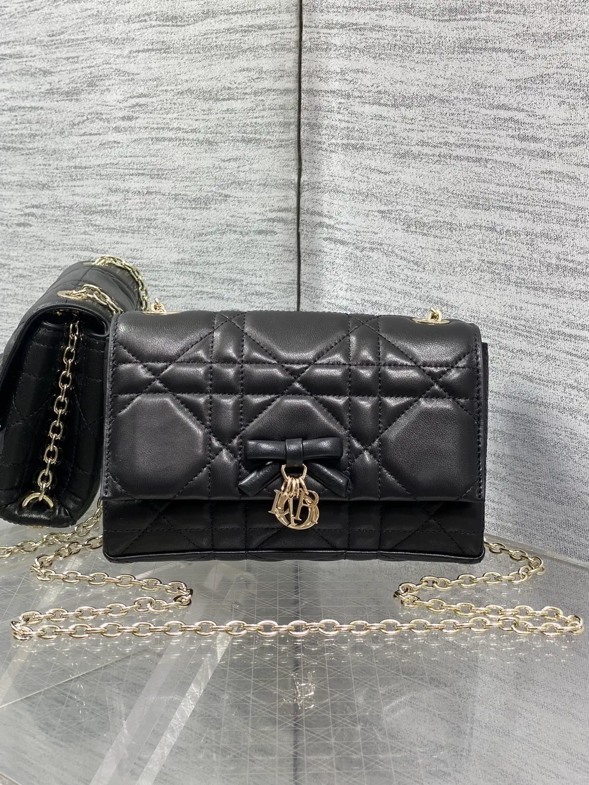 Dior Black Quilted Bow Chain WOC Bag image 1
