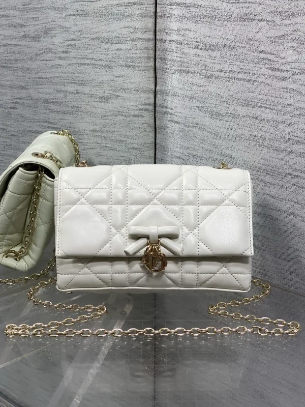 Dior White Quilted Bow Chain WOC Bag image 1
