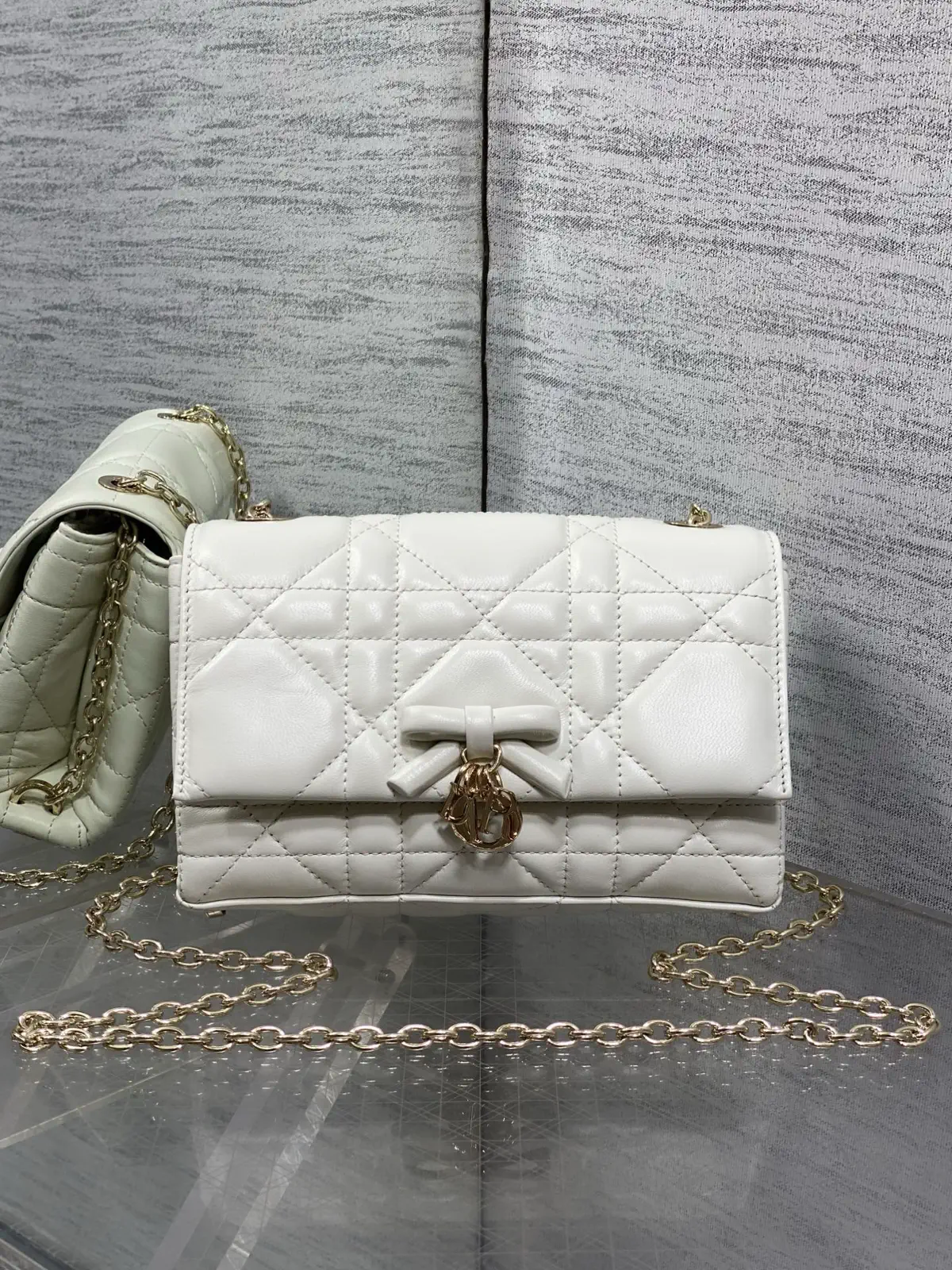Dior White Quilted Bow Chain WOC Bag image 1