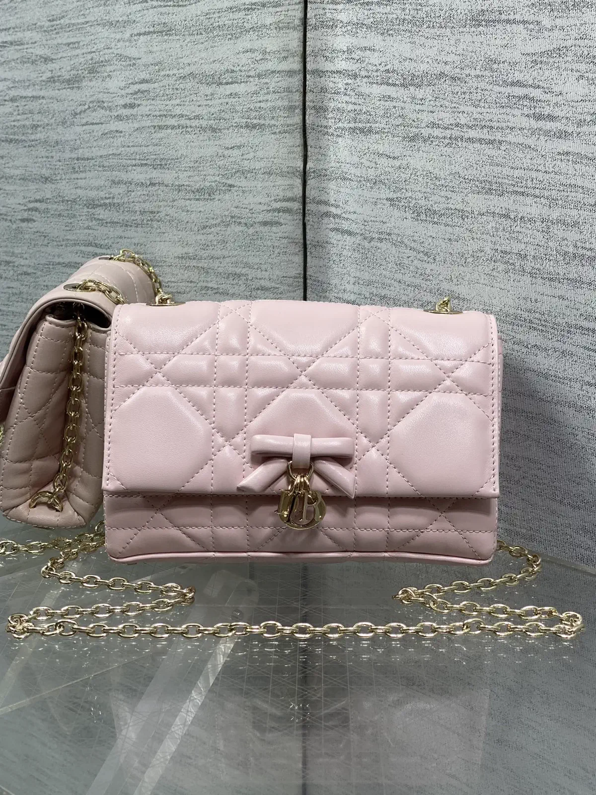 Dior Light Pink Quilted Bow Chain Crossbody Bag image 1
