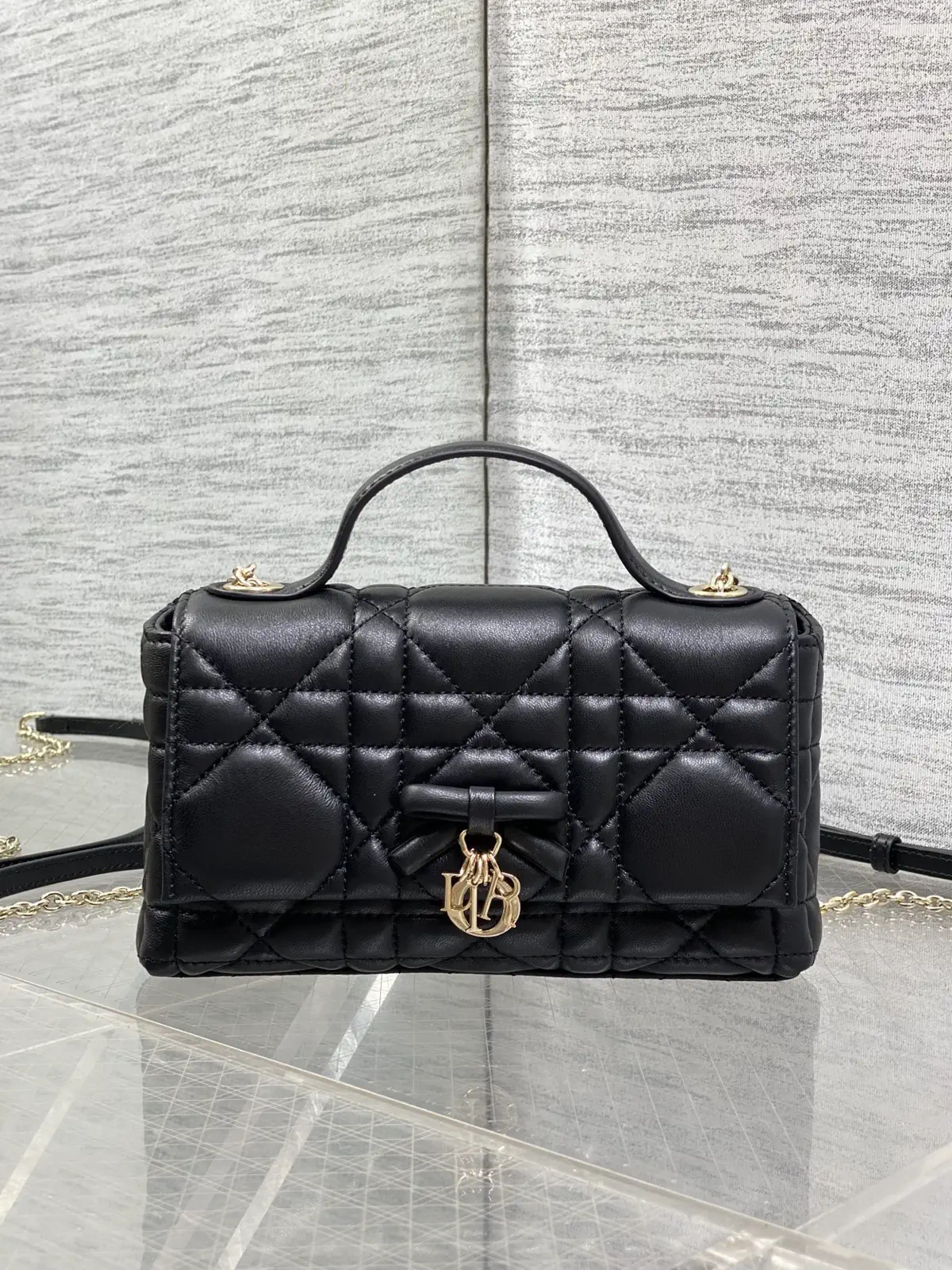 Dior Black Quilted Bow Chain WOC Bag image 1