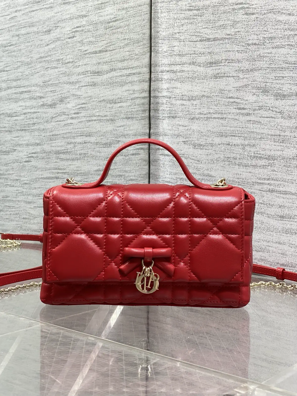 Dior Red Quilted Bow Chain WOC Top Handle Bag image 1