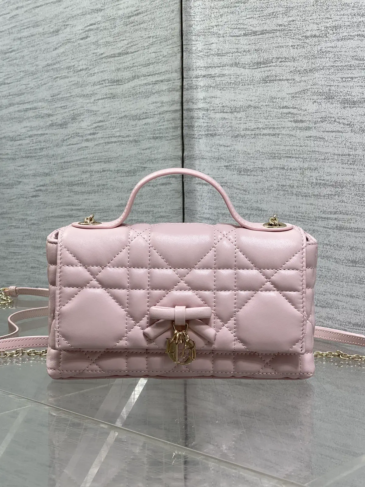 Dior Light Pink Quilted Bow Chain Top Handle Bag image 1