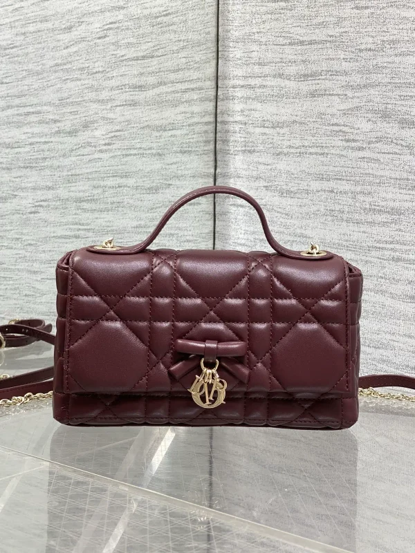Dior Burgundy Quilted Bow Chain WOC Bag image 1