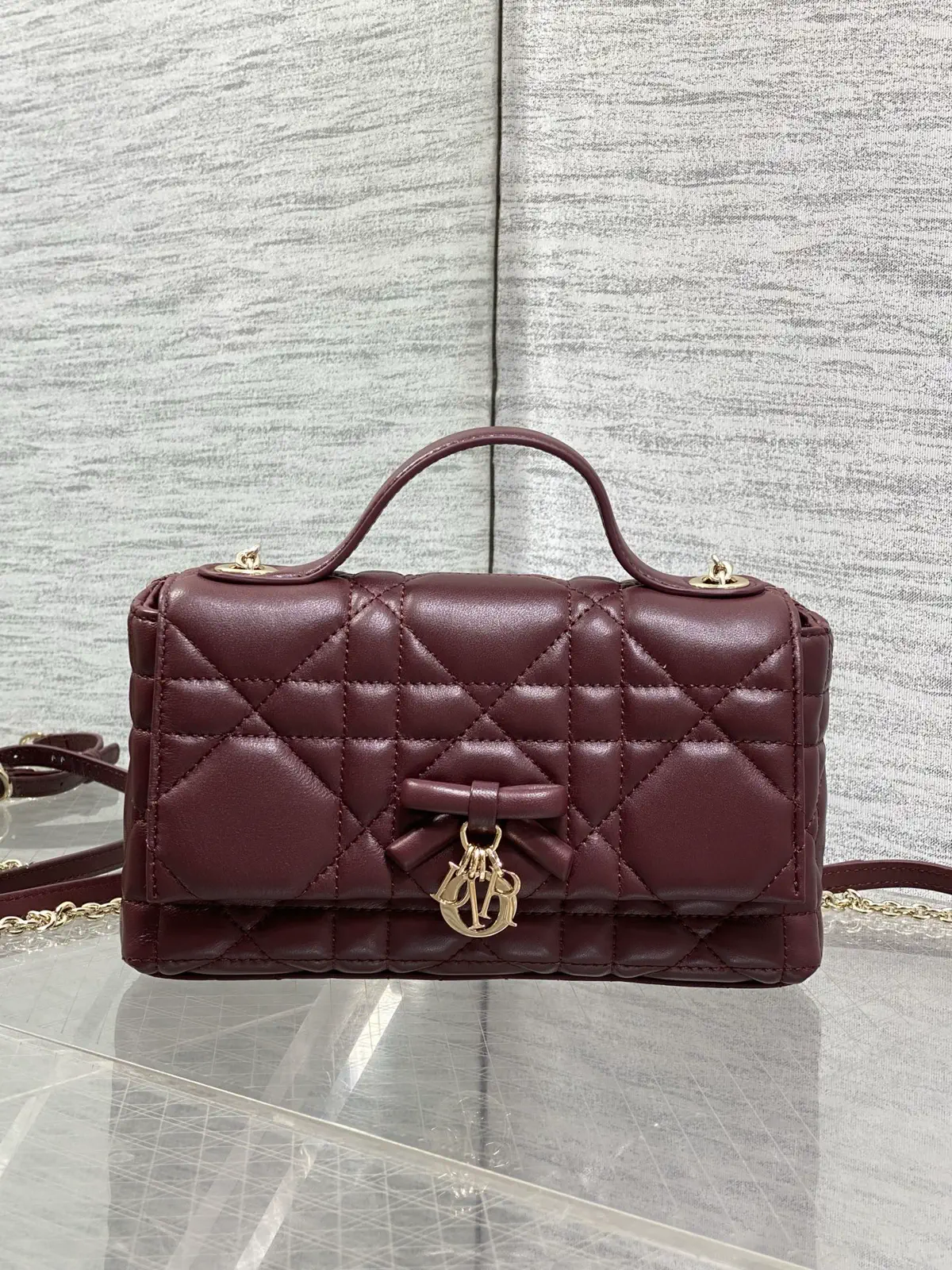 Dior Burgundy Quilted Bow Chain WOC Bag image 1
