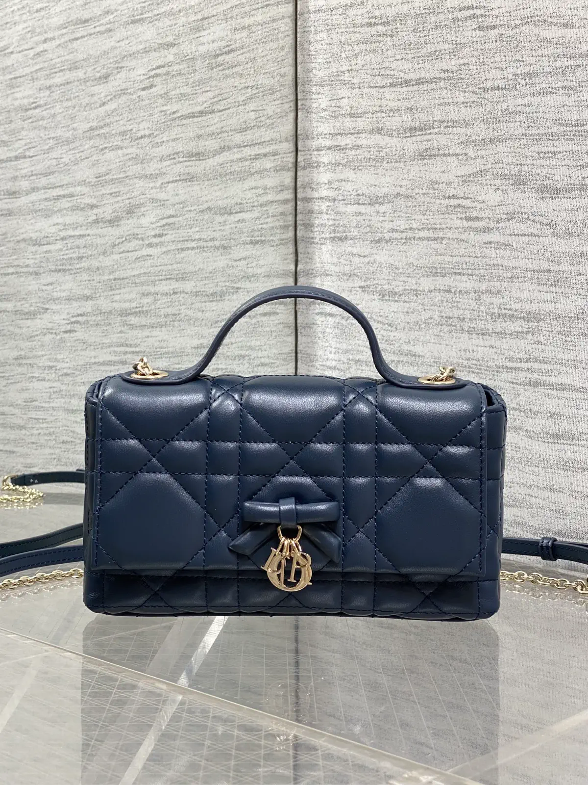 Dior Navy Quilted Bow Chain WOC Bag image 1