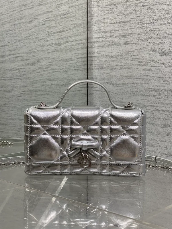Dior Silver Quilted Bow Chain Top Handle Bag image 1