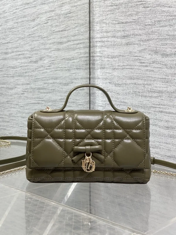 Dior Olive Green Quilted Bow Chain Top Handle Bag image 1