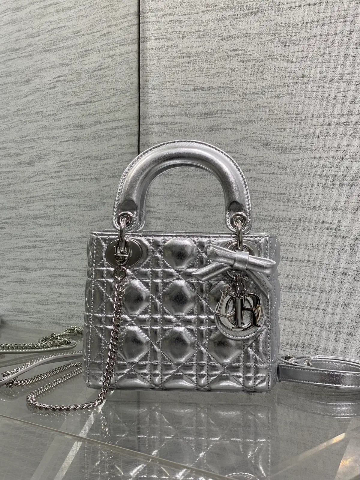 Dior Quilted Mini Top Handle Bag with Bow Charm image 1