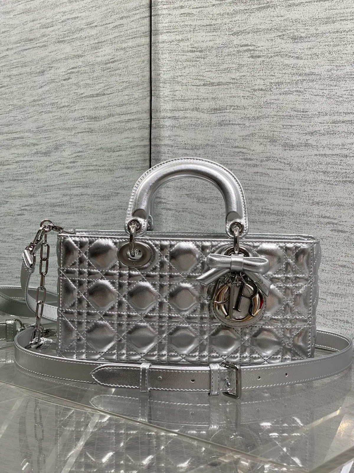 Dior Silver Quilted D-Joy Top Handle Bag image 1