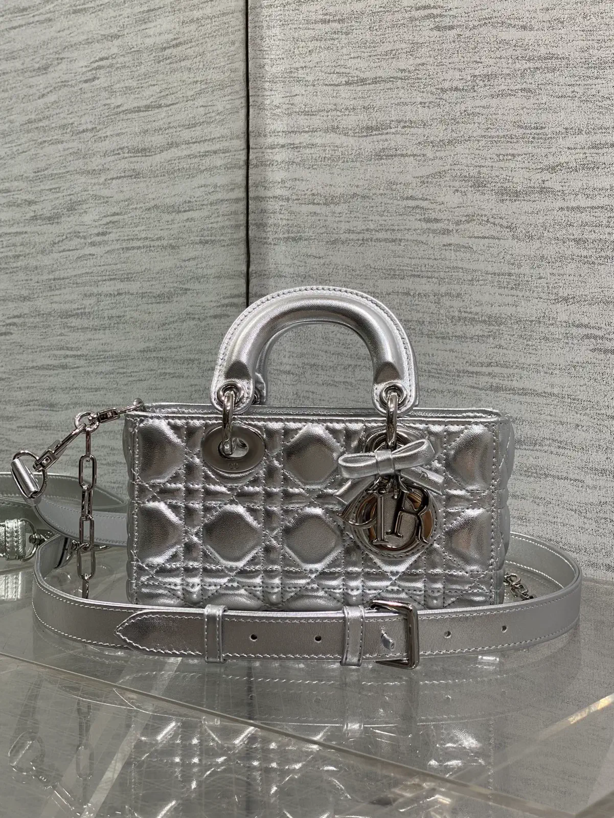 Dior Silver Quilted Mini Top Handle Bag image 1