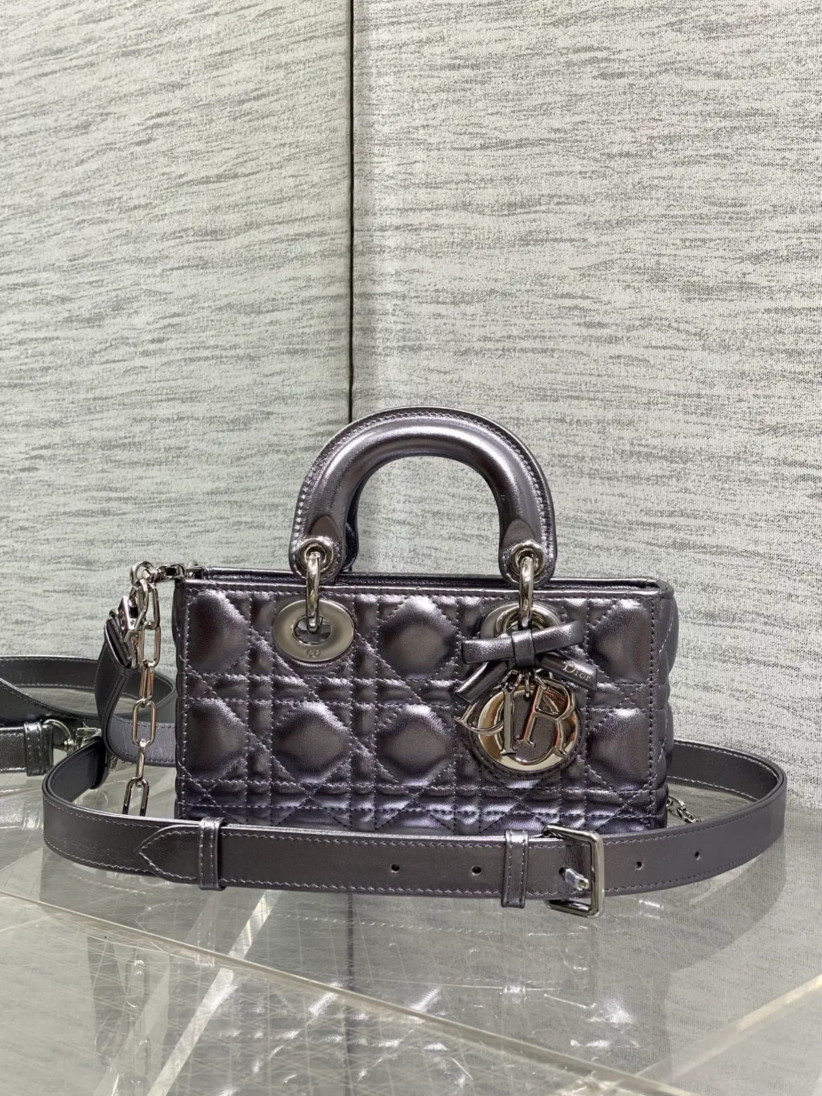 Dior Quilted Mini Top Handle Bag with Bow Charm image 1
