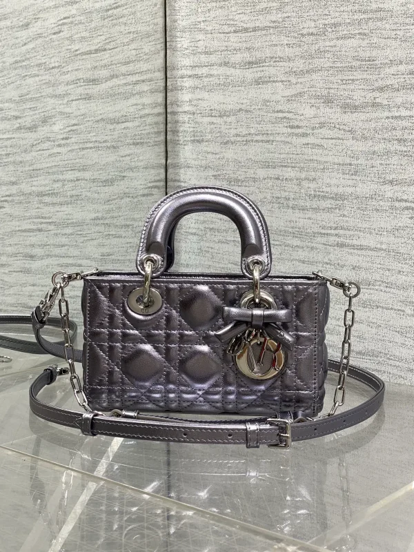 Dior Metallic Quilted D-Joy Mini Top Handle Bag with Bow Detail image 1