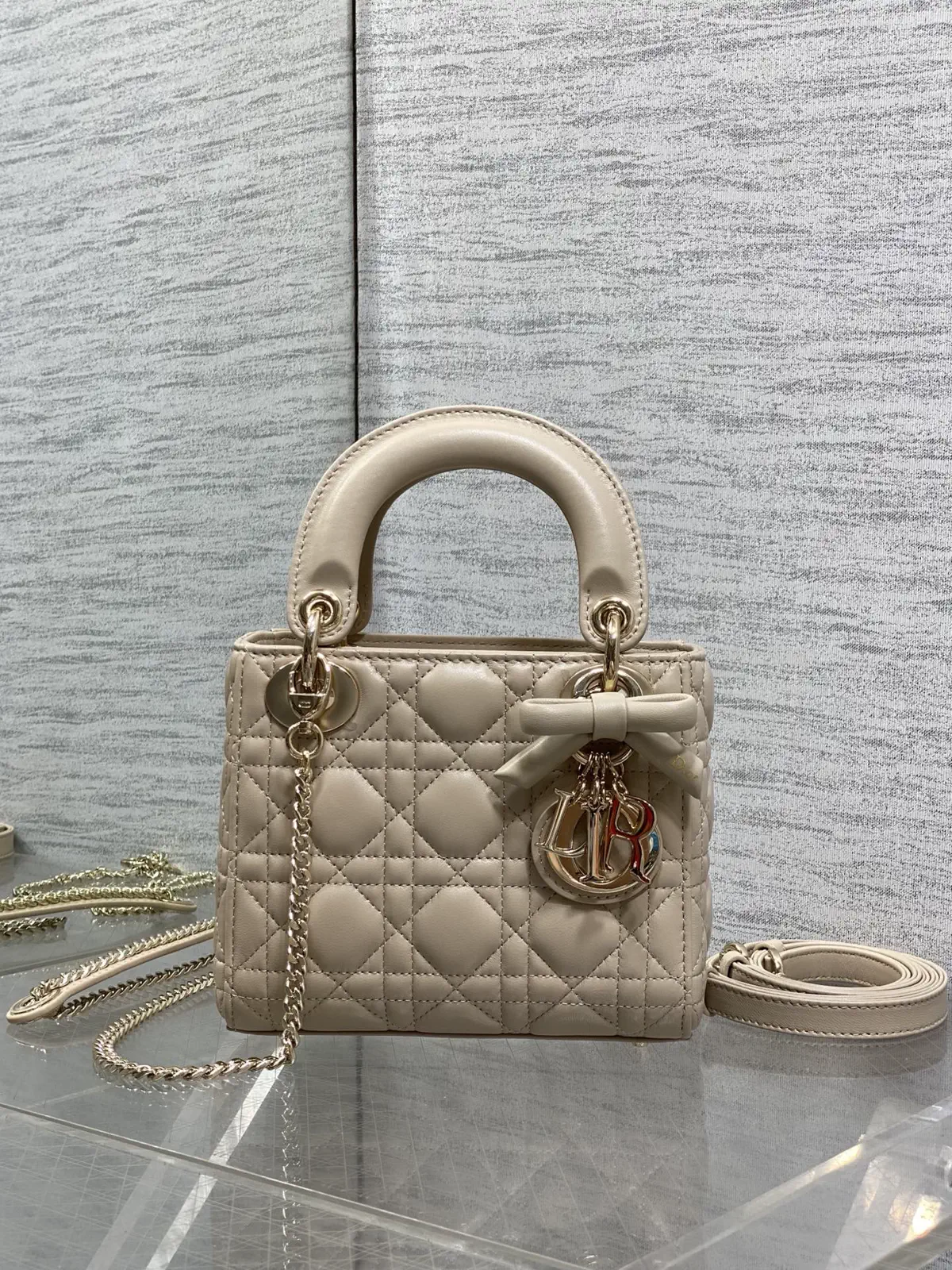 Dior Quilted Top Handle Bag with Bow Charm image 1