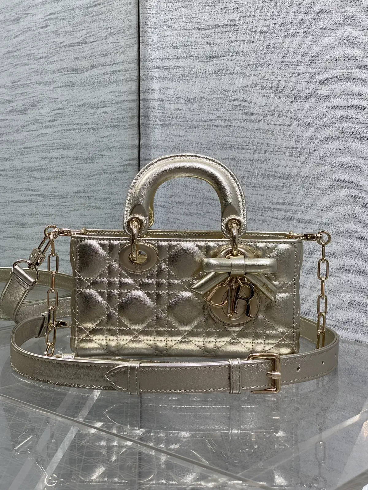 Dior Quilted Mini Top Handle Bag with Bow Charm image 1