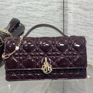 Dior Quilted Patent Top Handle Bag with Pearl Chain image 1