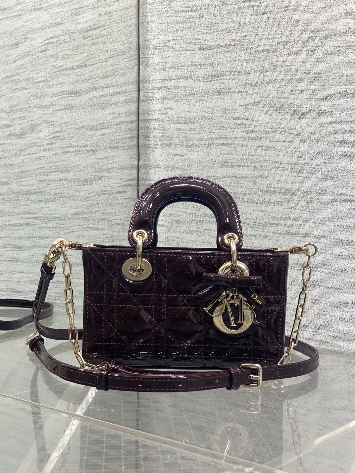 Dior D-Joy Quilted Top Handle Bag with Bow Charm image 1