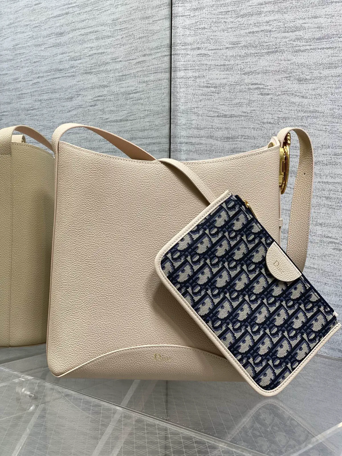 Dior Beige Bucket Bag with Monogram Pouch image 1
