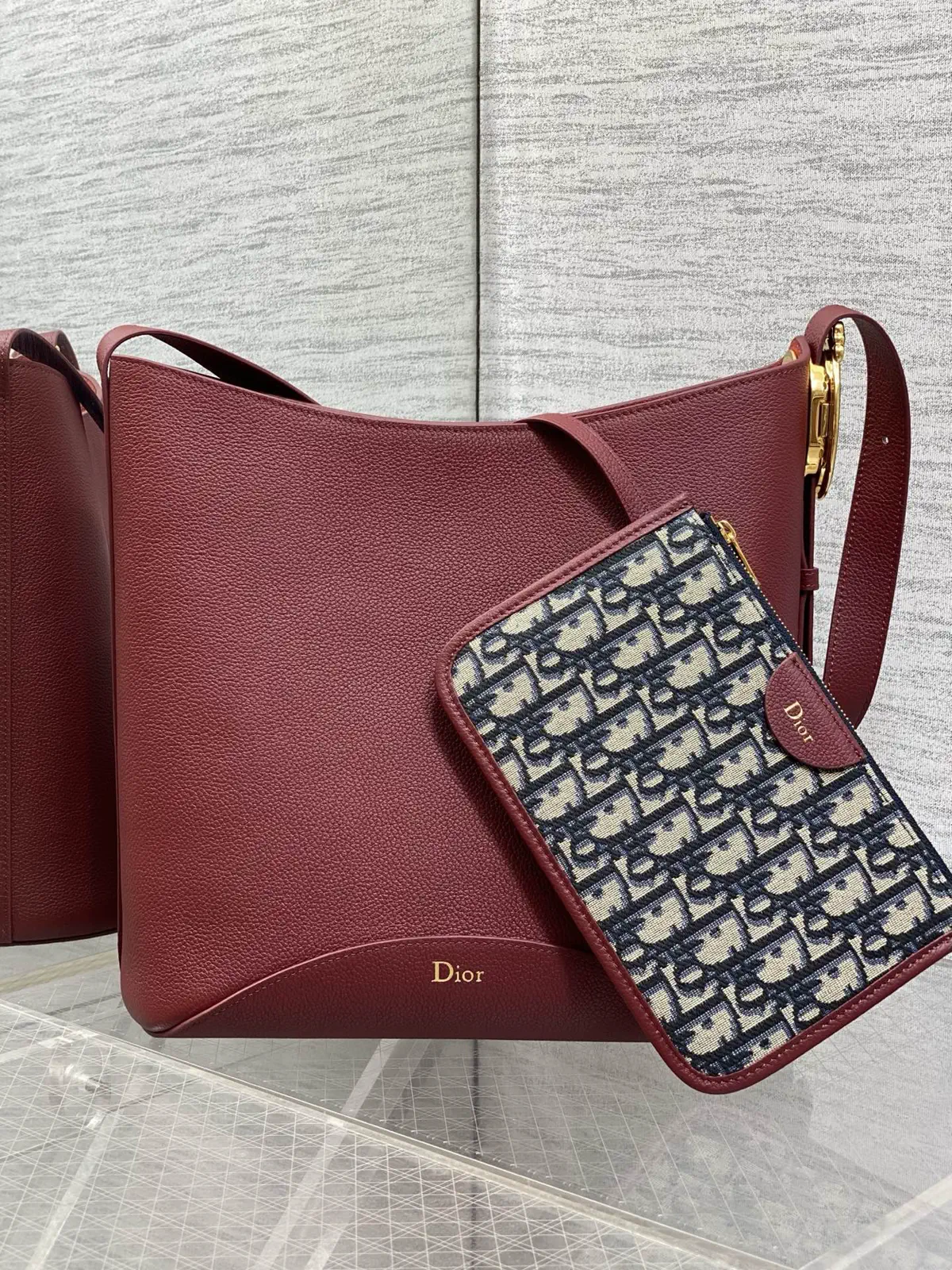 Dior Burgundy Large Bucket Bag with Pouch image 1