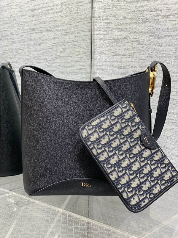 Dior Black Grained Leather Bucket Bag with Monogram Pouch image 1