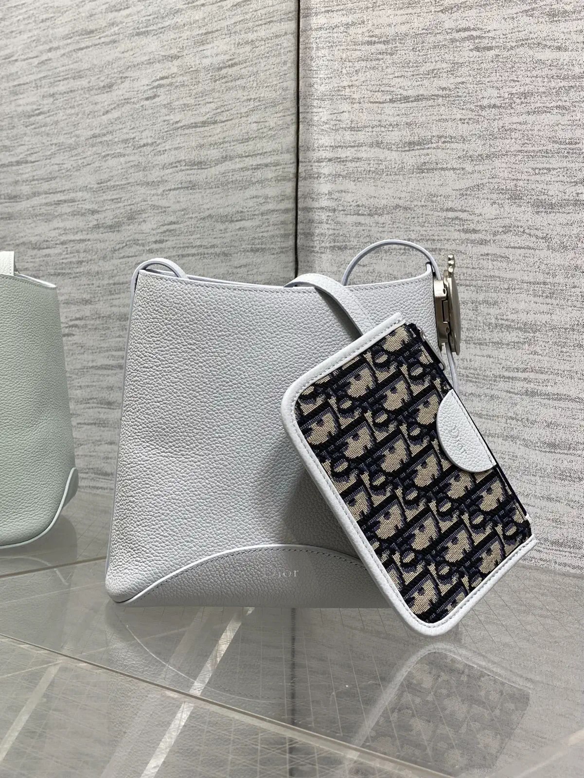 Dior Light Blue Bucket Bag with Monogram Pouch image 1