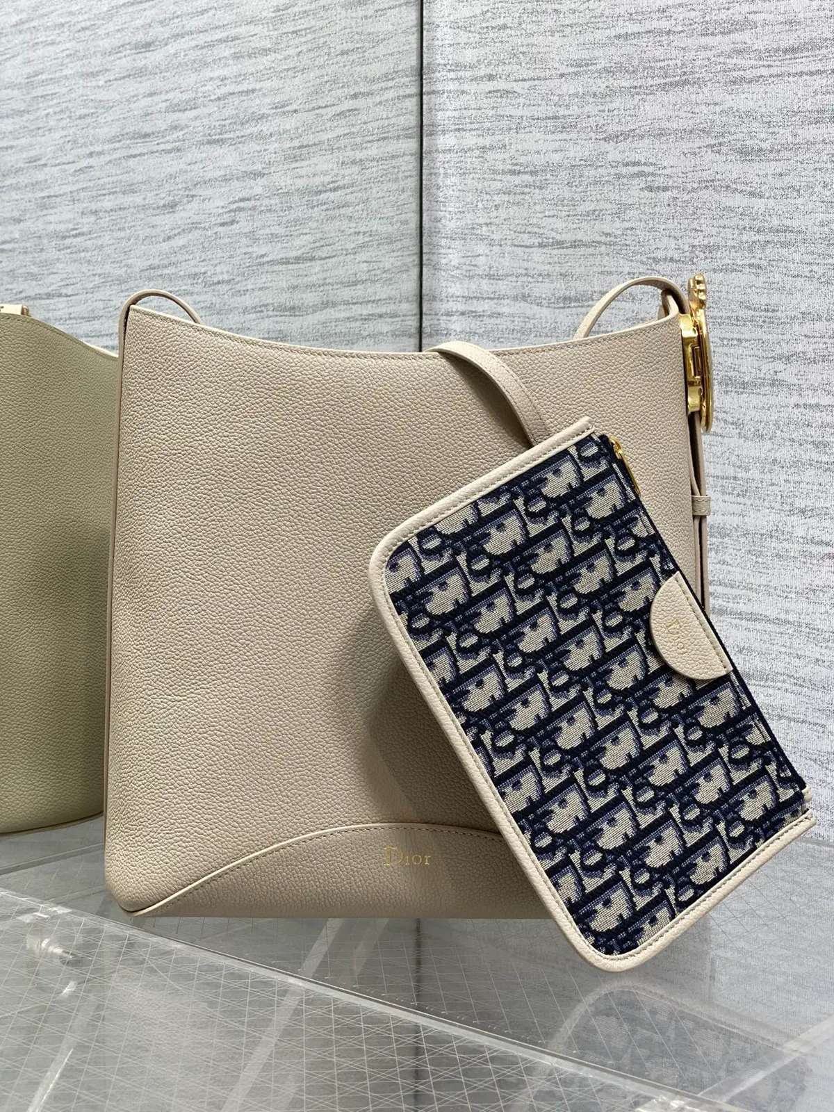 Dior Beige Bucket Bag with Monogram Pouch image 1