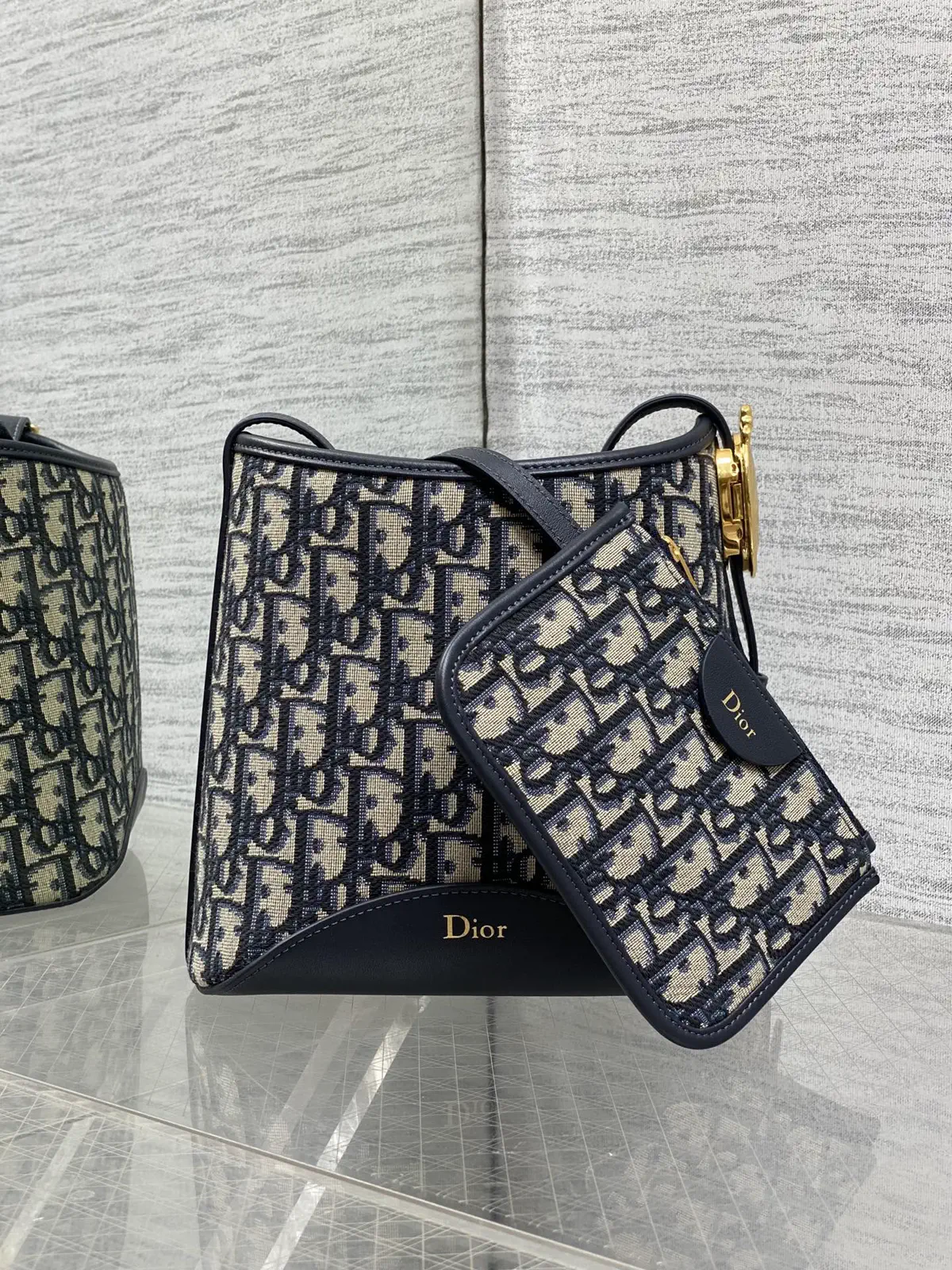 Dior Oblique Pattern Small Bucket Bag with Pouch image 1