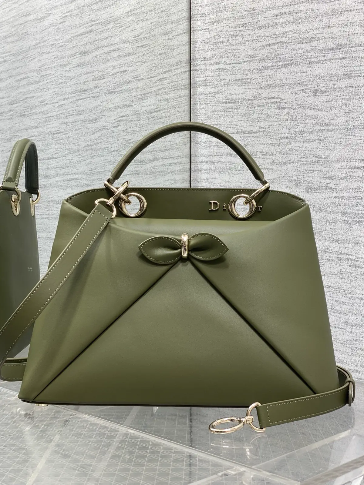 Dior Olive Green Bow Top Handle Bag image 1