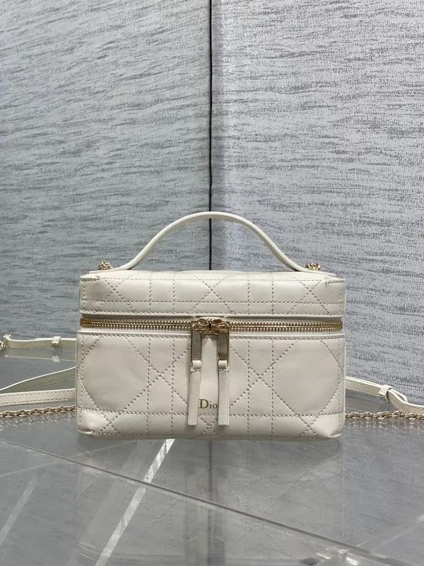 Dior Quilted Cosmetic Bag with Top Handle and Chain Strap image 1