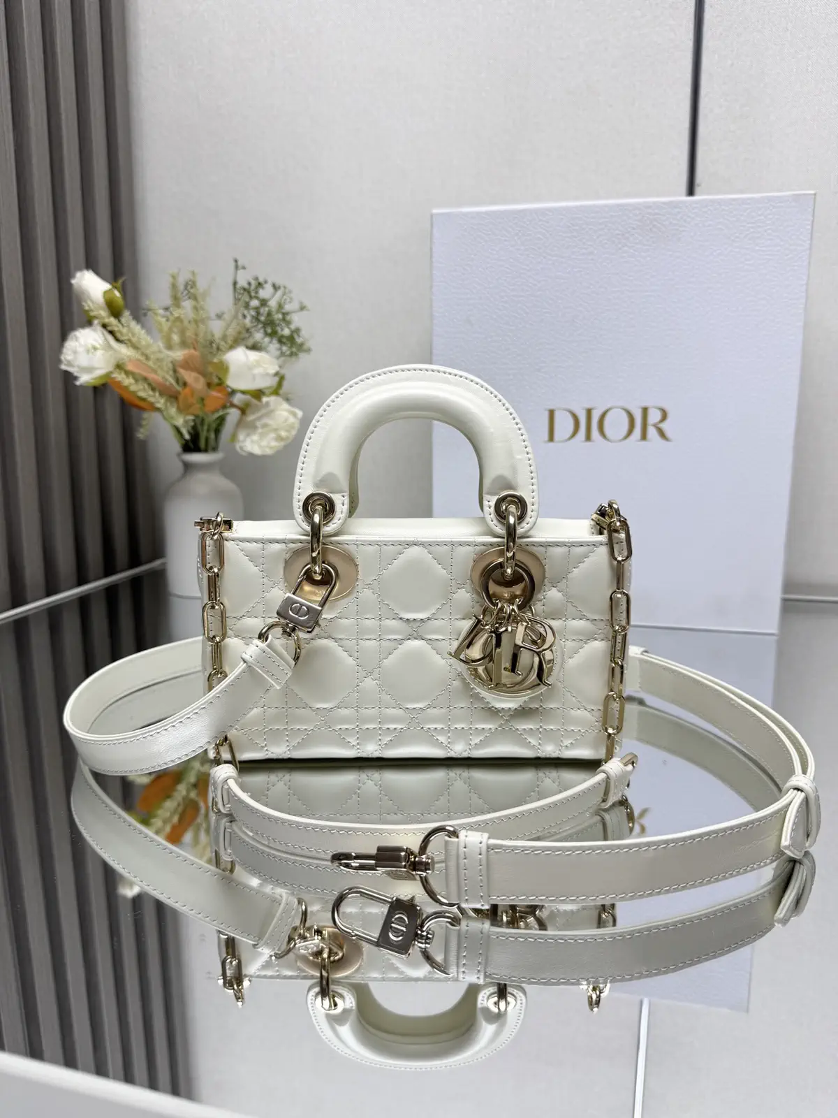 Dior White Quilted Mini Top Handle Bag image 1