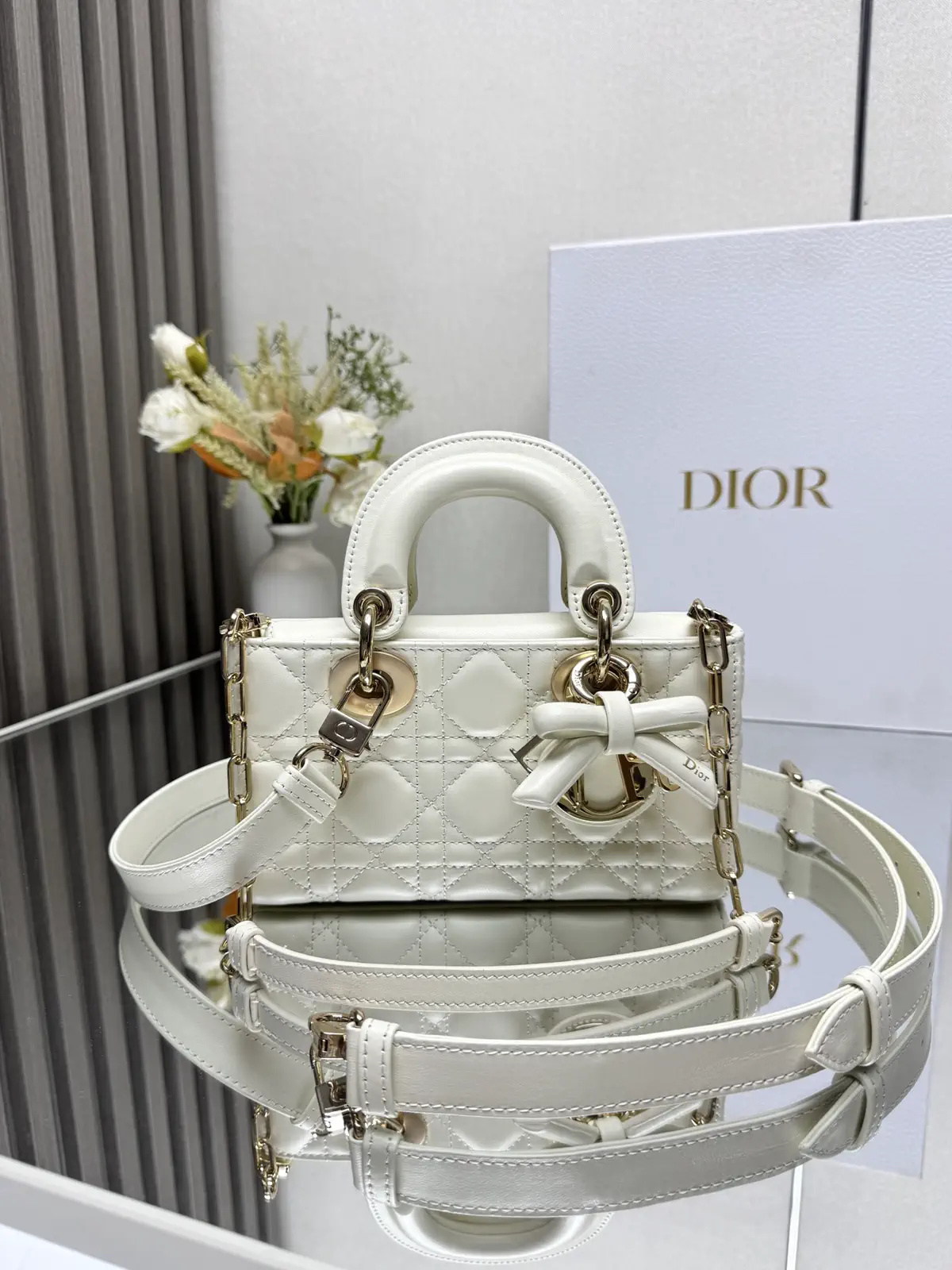 Dior White Quilted Mini Top Handle Bag image 1