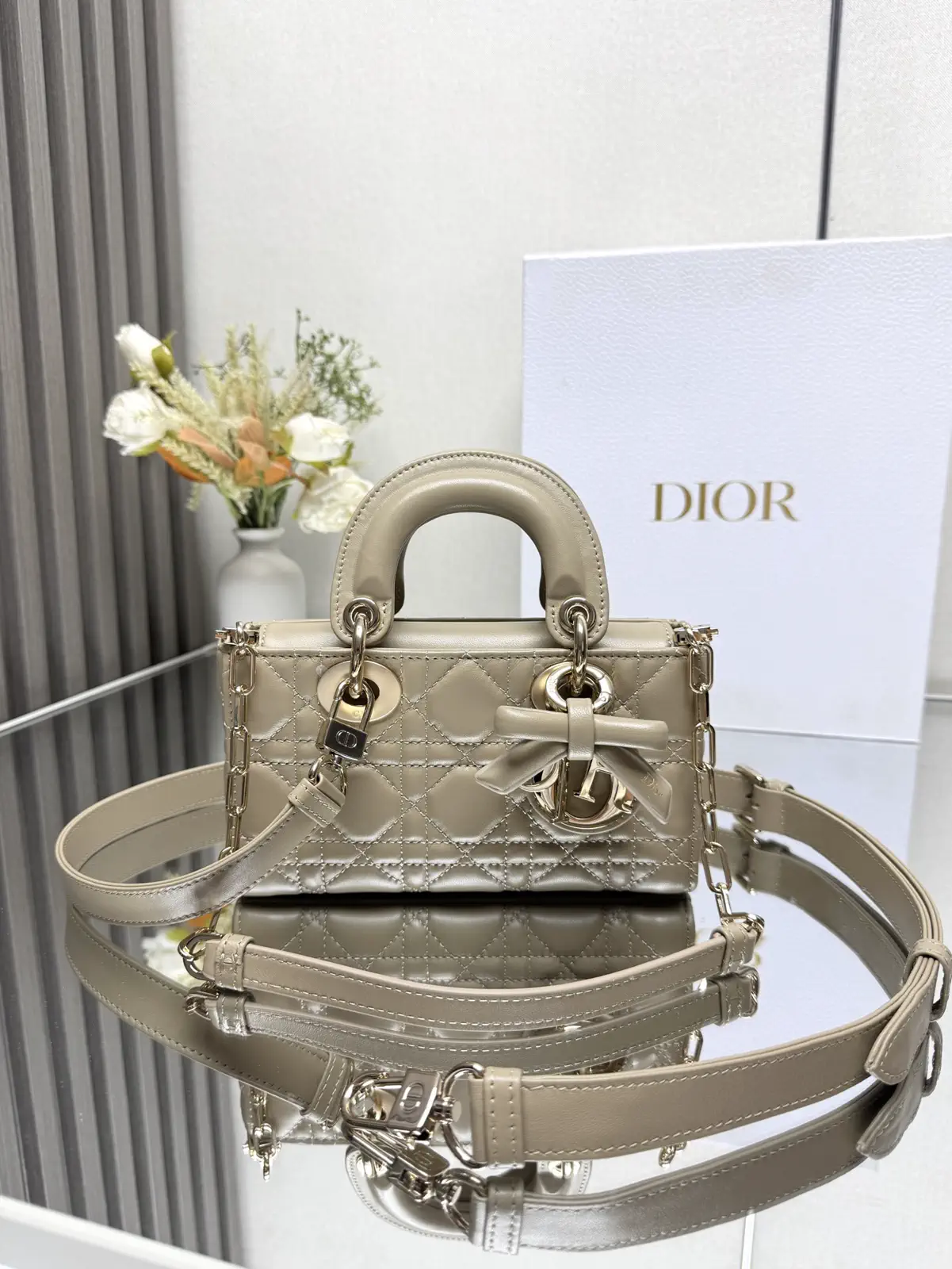 Dior Quilted Mini Top Handle Bag with Bow Detail image 1