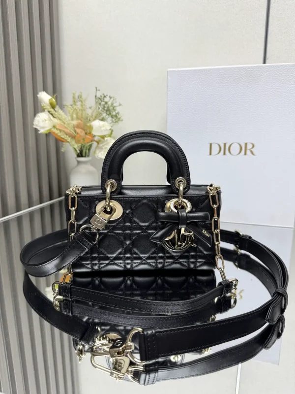 Dior Black Quilted Mini Top Handle Bag with Bow Detail image 1