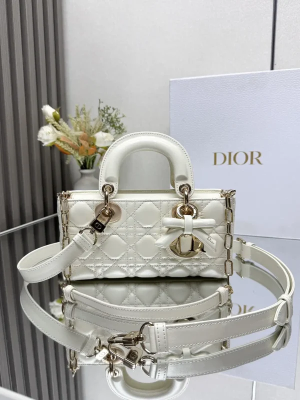 Dior White Quilted Lady D-Joy Top Handle Bag image 1