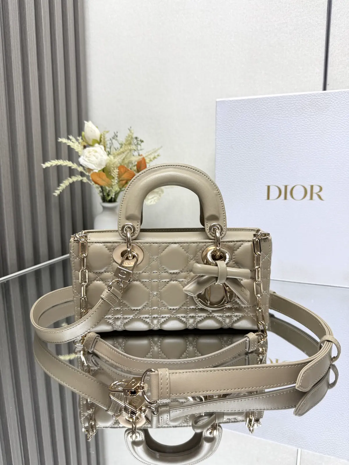 Dior Quilted Top Handle Bag with Bow Charm image 1