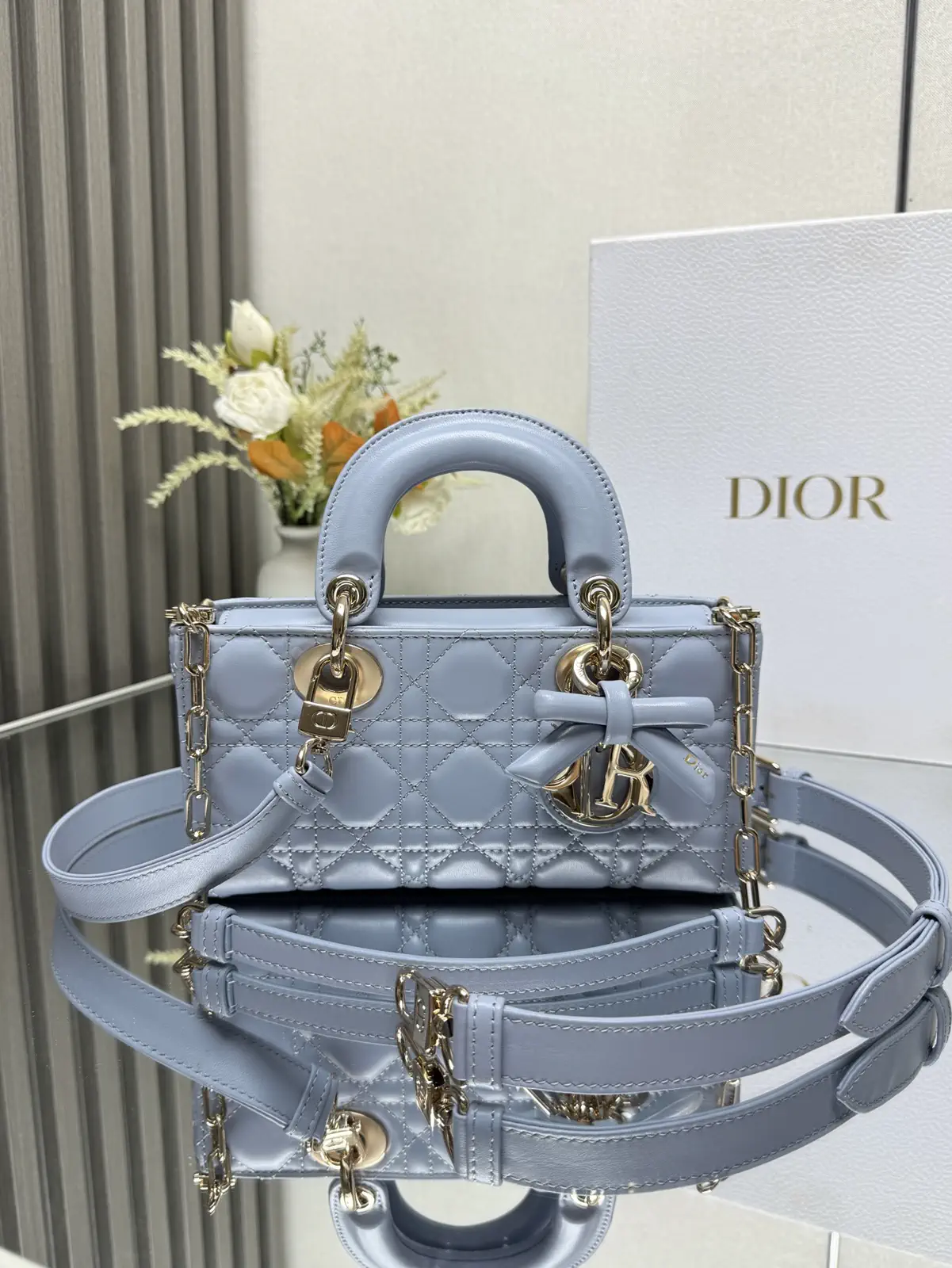 Dior Light Blue Quilted Lady D-Joy Top Handle Bag image 1