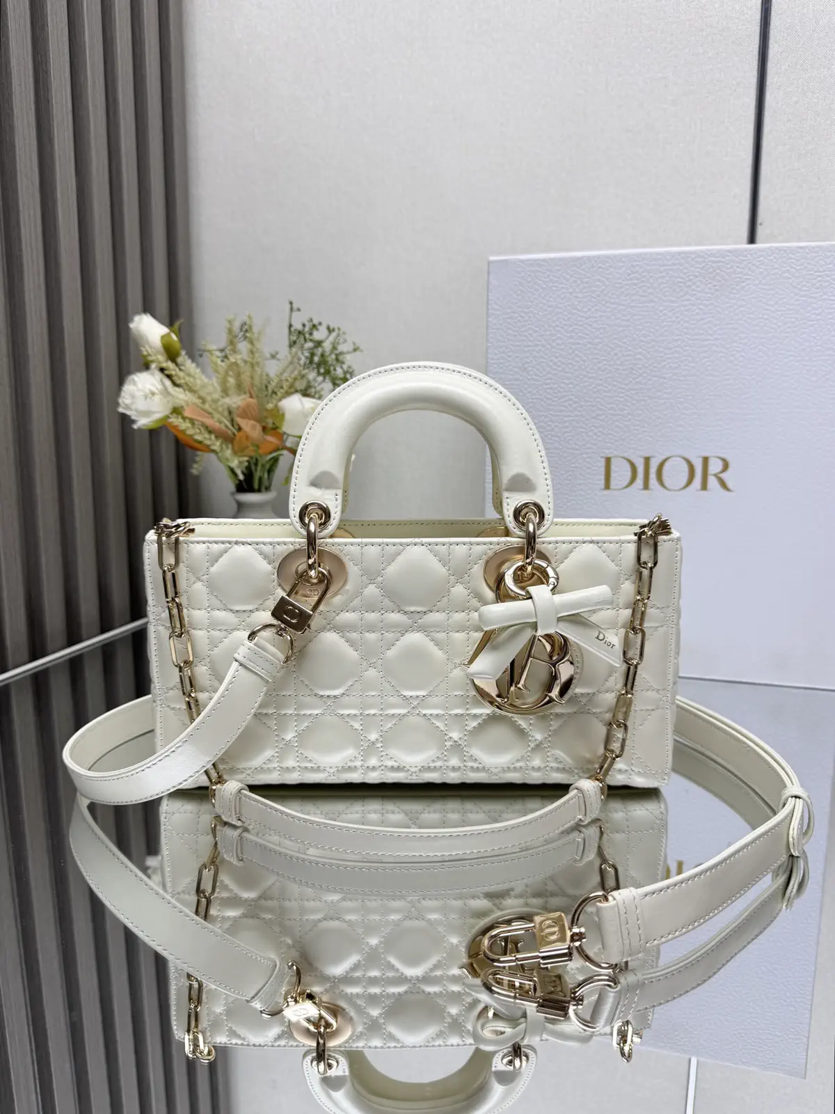 Dior White Quilted Lady D-Joy Top Handle Bag image 1