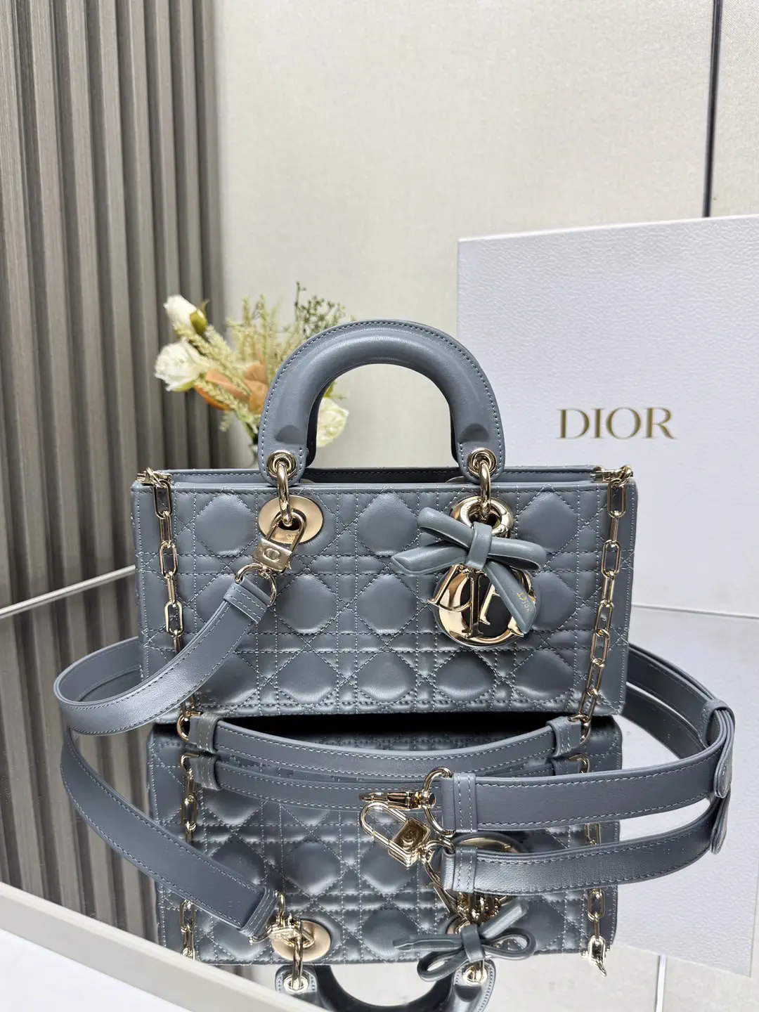 Dior Quilted Top Handle Bag with Bow Charm image 1