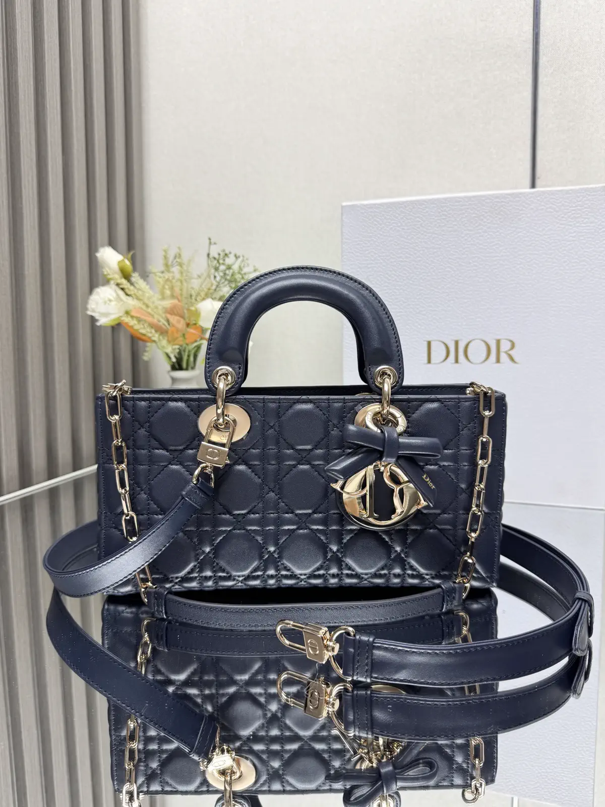 Dior Navy Quilted Lady D-Joy Top Handle Bag image 1