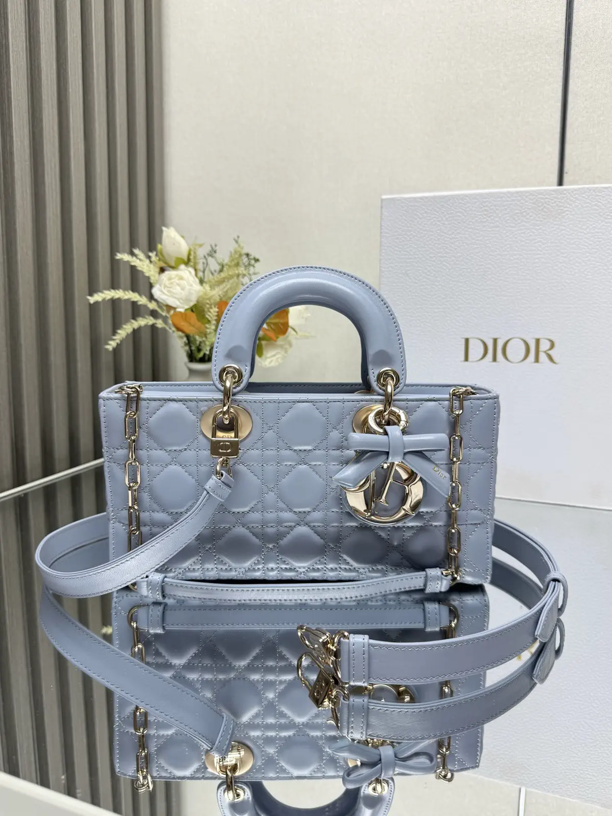 Dior Quilted Top Handle Bag with Bow Charm image 1