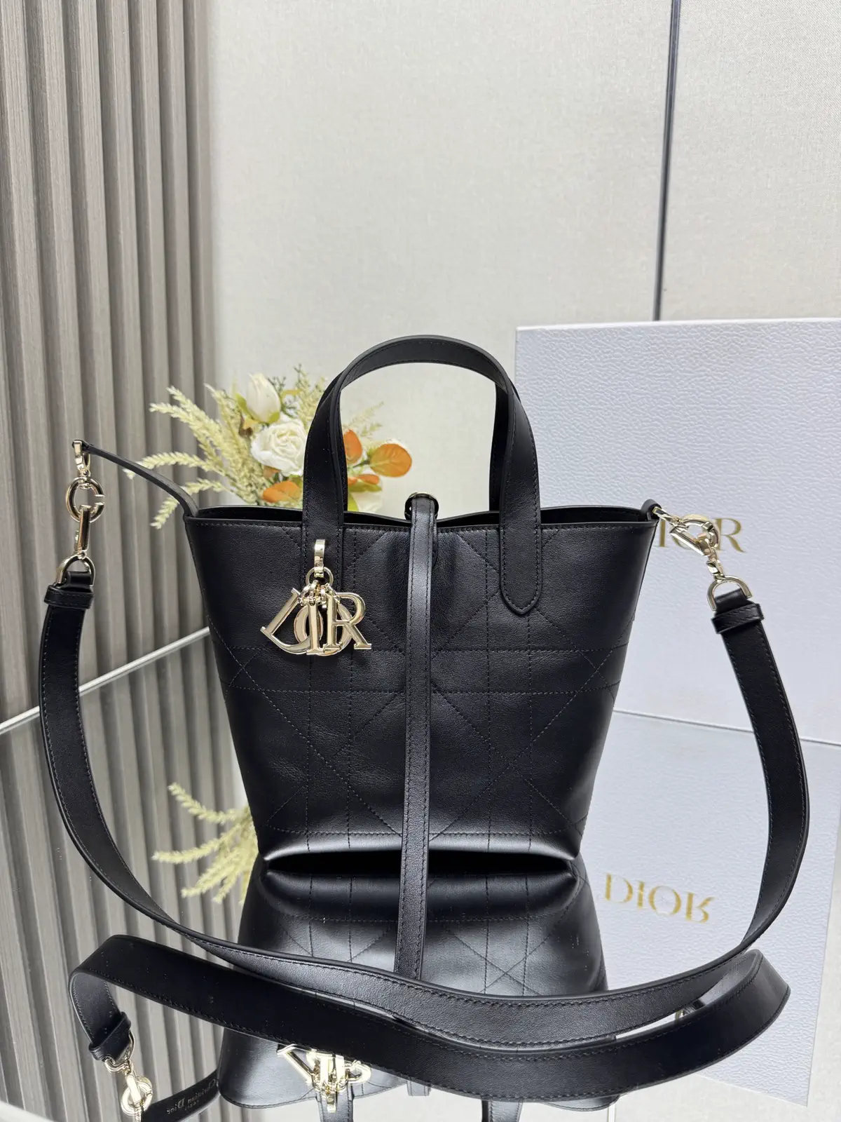 Dior Black Quilted Leather Top Handle Bag image 1