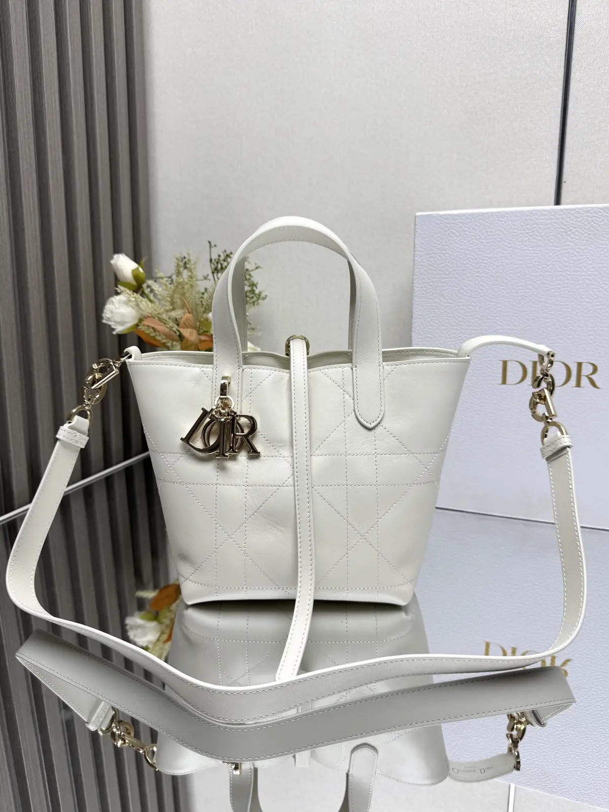Dior White Quilted Top Handle Bag image 1