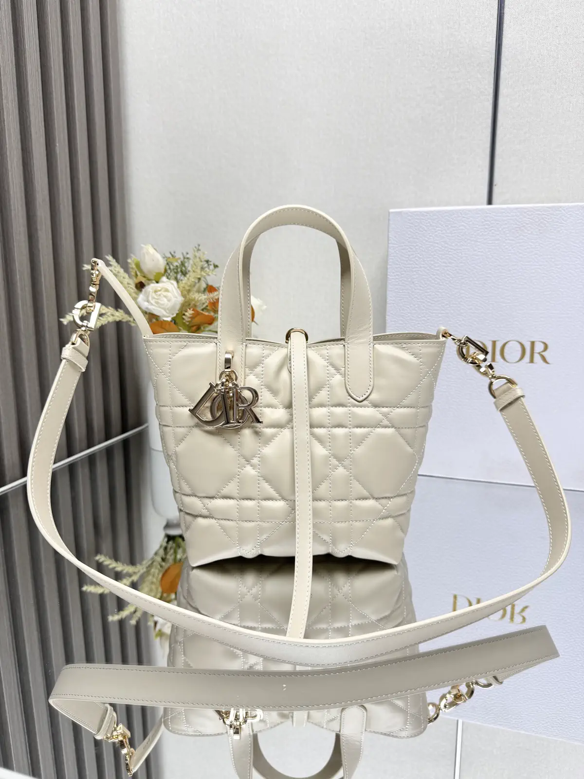 Dior Ivory Quilted Leather Toujours Vertical Tote Bag image 1
