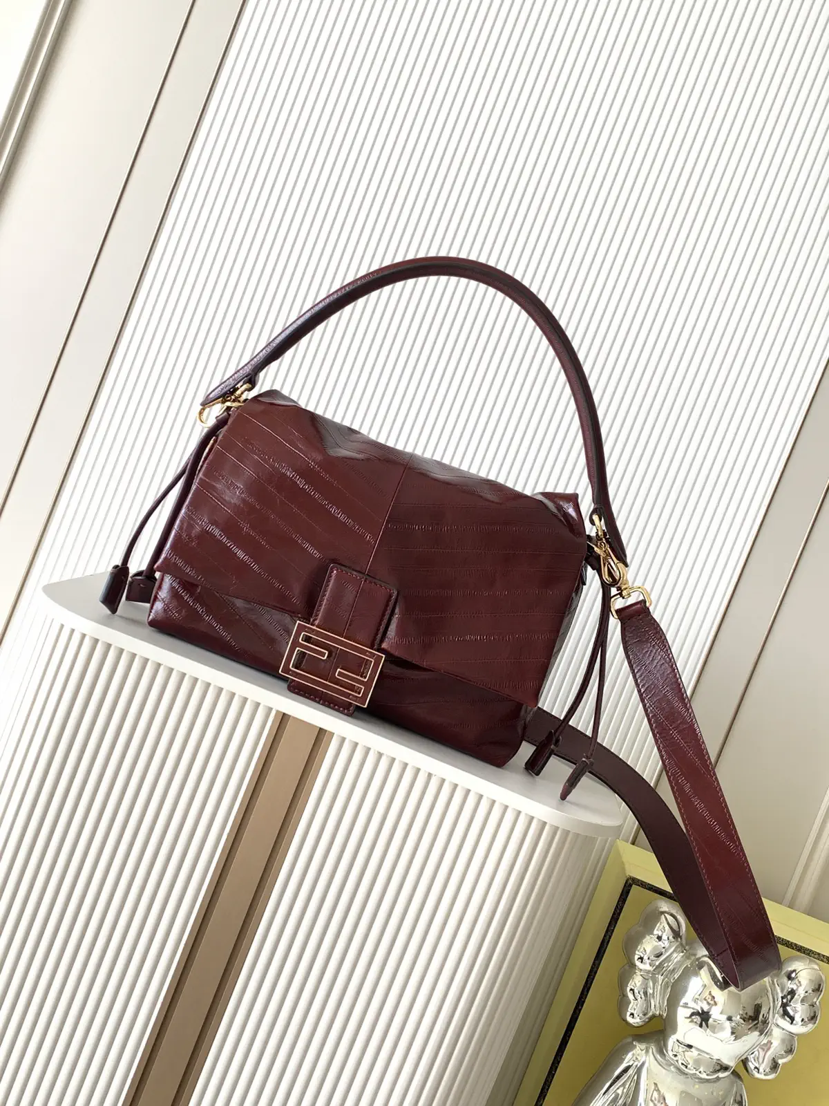 FENDI Burgundy Eel Leather Mamma Baguette Shoulder Bag image 1