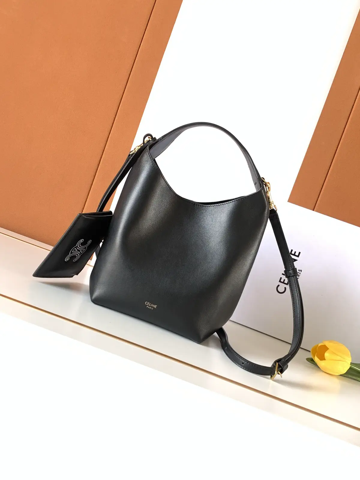 CELINE Black Leather Hobo Bag with Pouch image 1