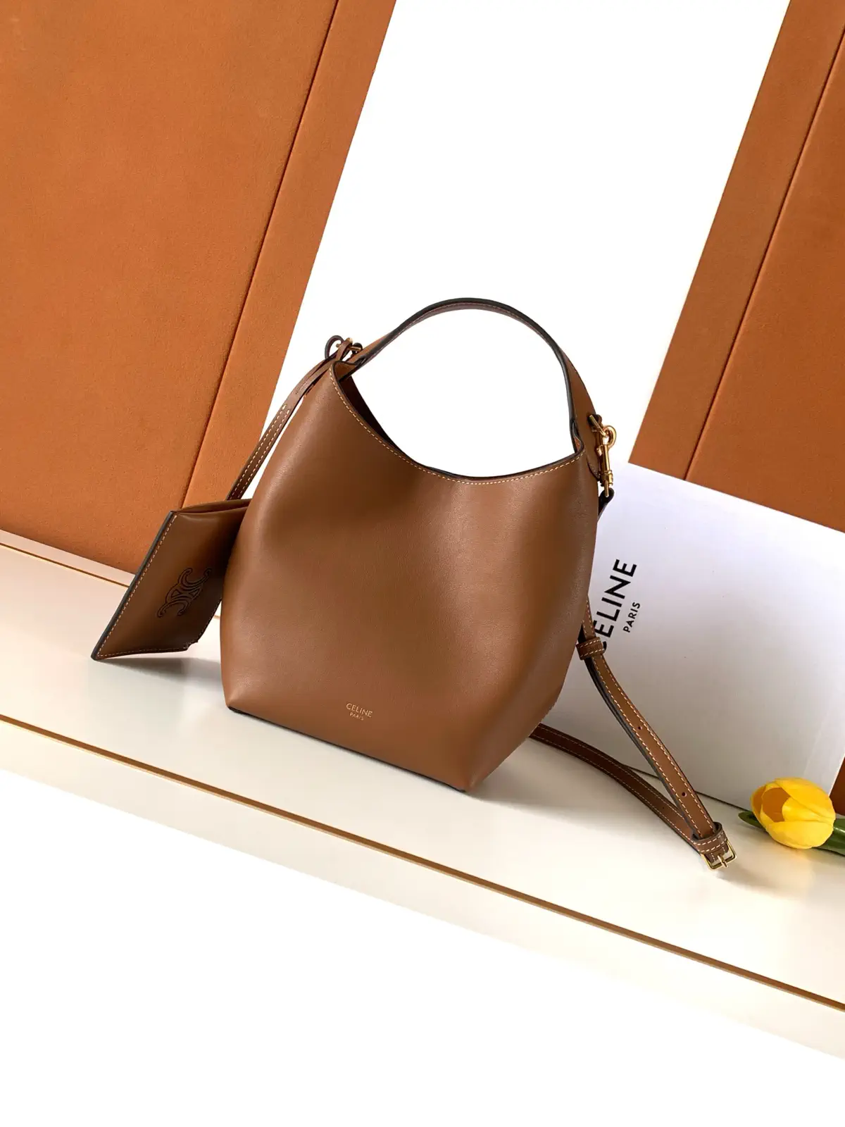 CELINE Tan Leather Teen Hobo Bag image 1